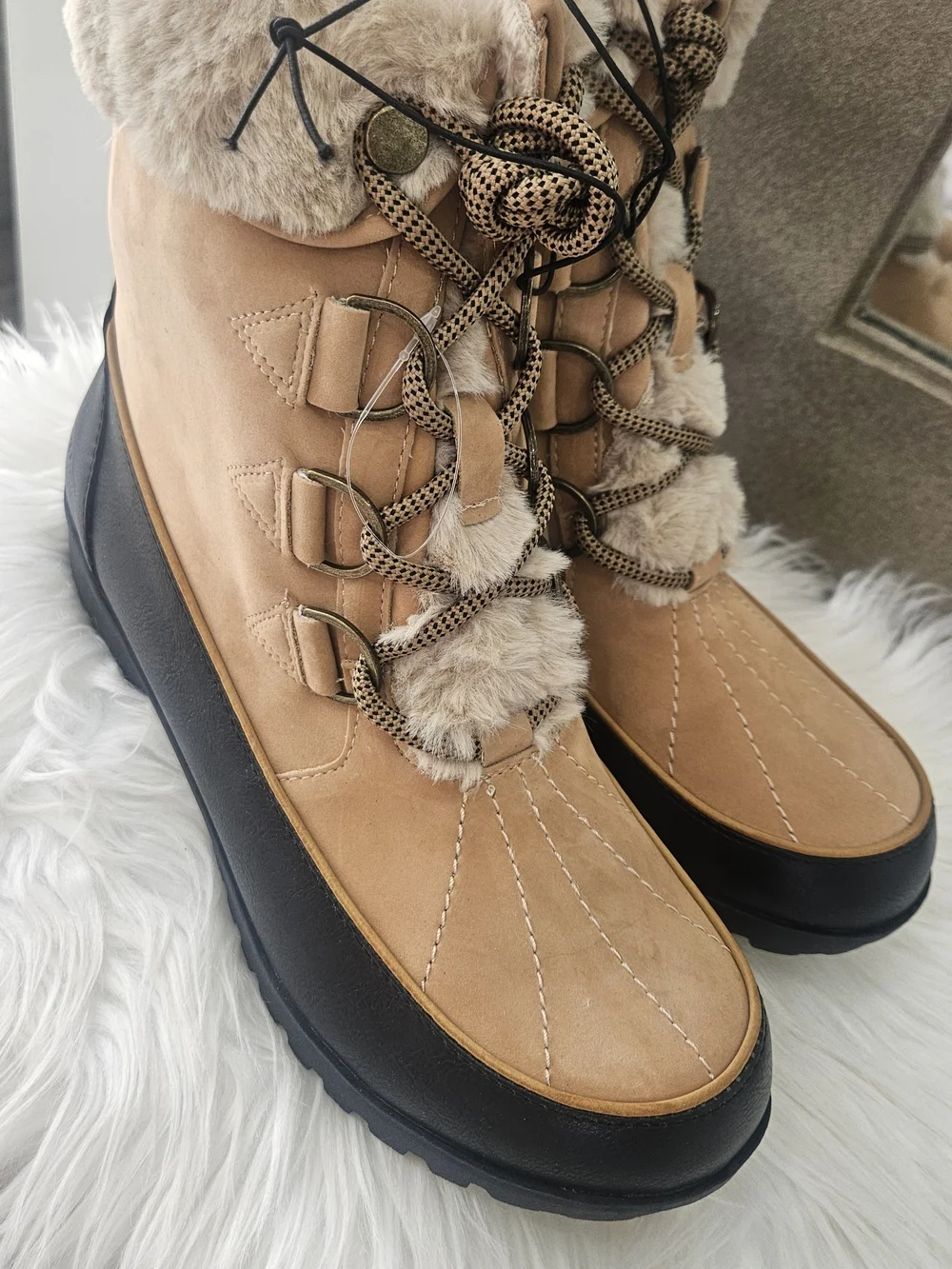 Women's Tan Faux-Fur Winter Ankle Boots